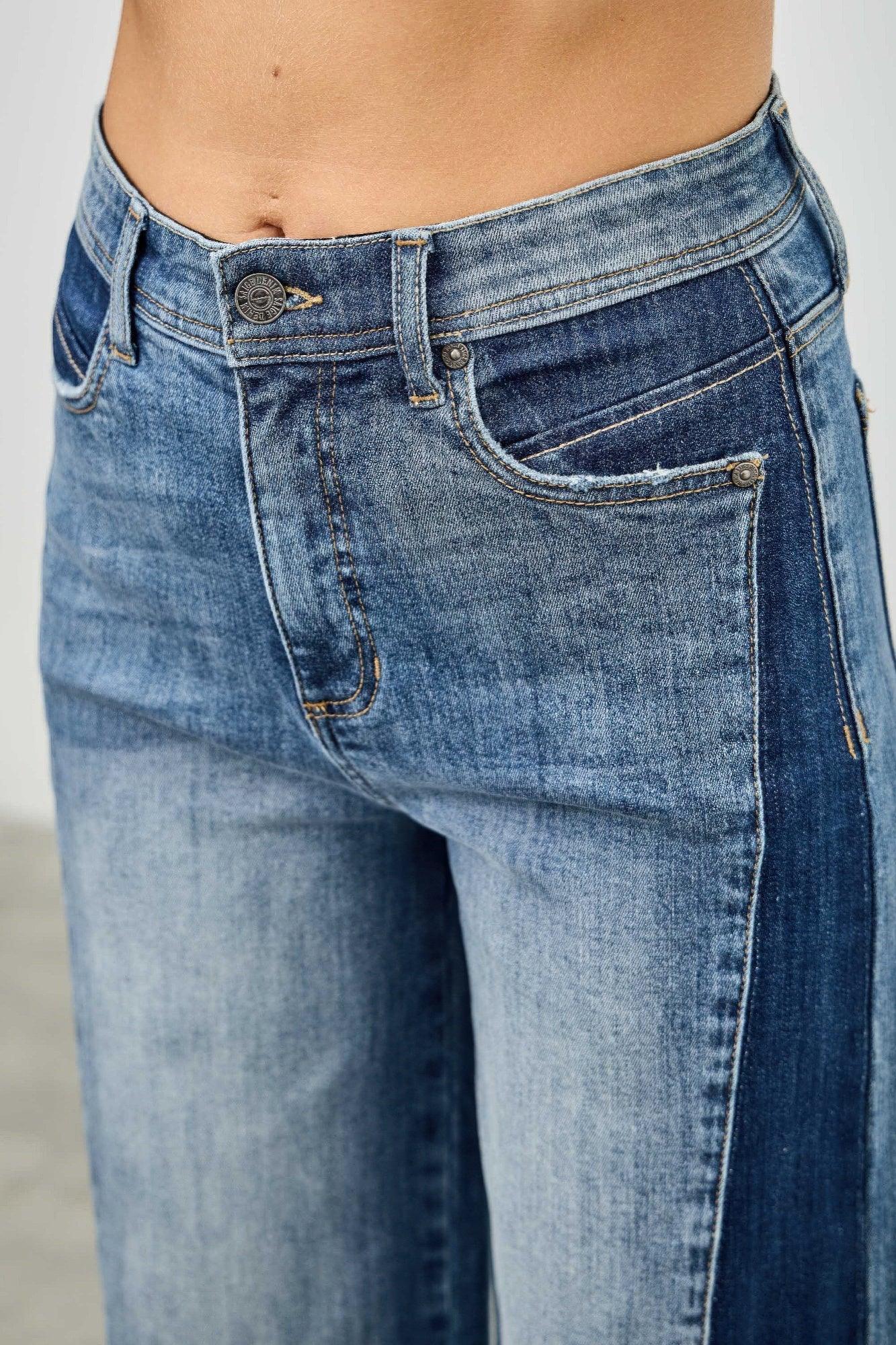 High Rise Wide Leg W/release Hem And Side Contrast | Mixtshop LLC