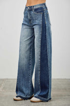 High Rise Wide Leg W/release Hem And Side Contrast | Mixtshop LLC