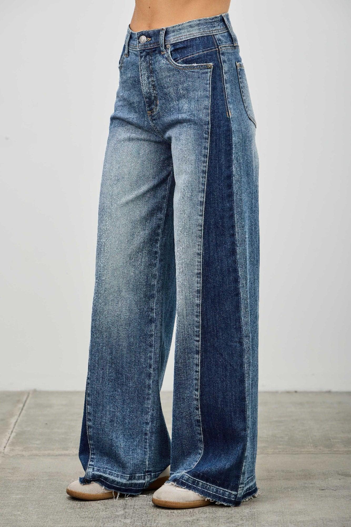 High Rise Wide Leg W/release Hem And Side Contrast | Mixtshop LLC