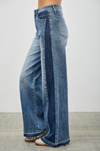 High Rise Wide Leg W/release Hem And Side Contrast | Mixtshop LLC