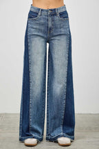High Rise Wide Leg W/release Hem And Side Contrast | Mixtshop LLC