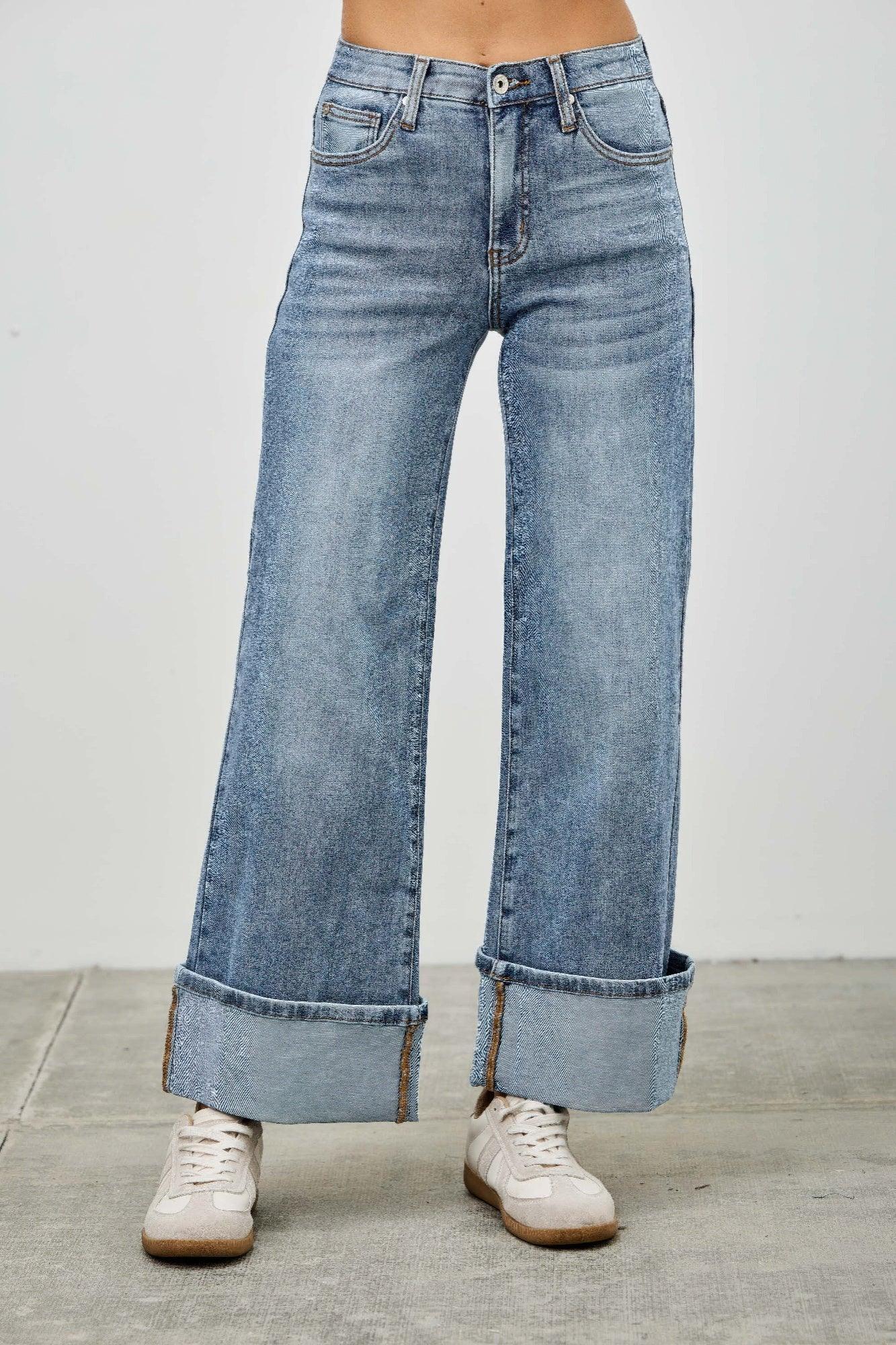 Mid Rise Cuffed Jeans With Stretch | Mixtshop LLC Main image
