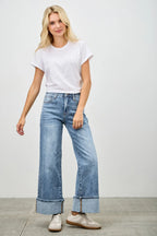 Mid Rise Cuffed Jeans With Stretch | Mixtshop LLC