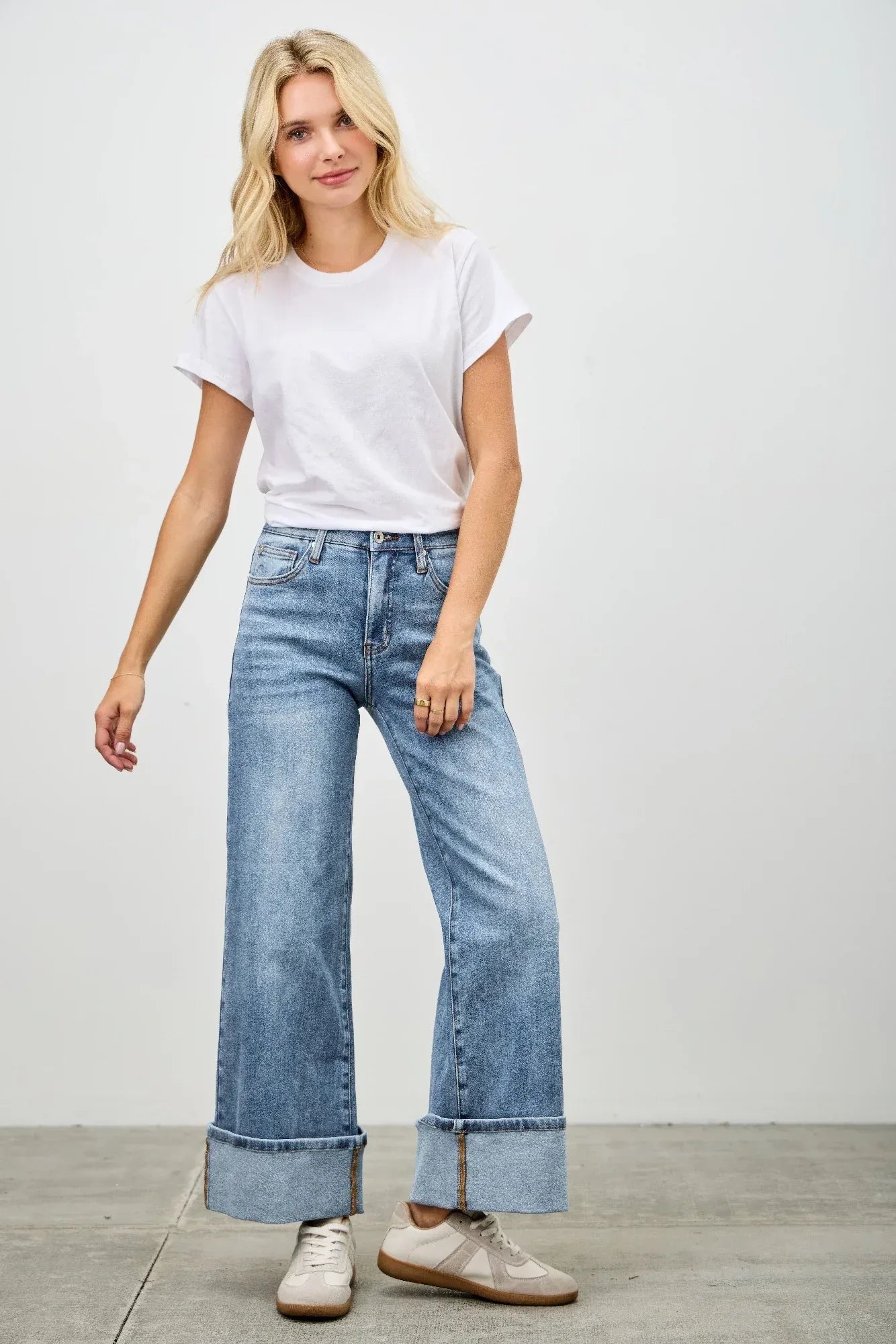 Mid Rise Cuffed Jeans With Stretch | Mixtshop LLC