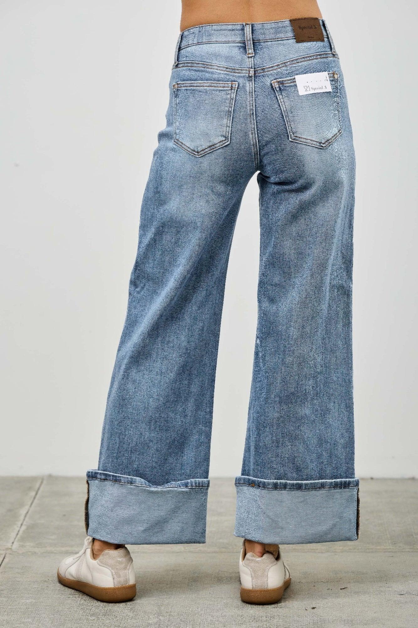 Mid Rise Cuffed Jeans With Stretch | Mixtshop LLC