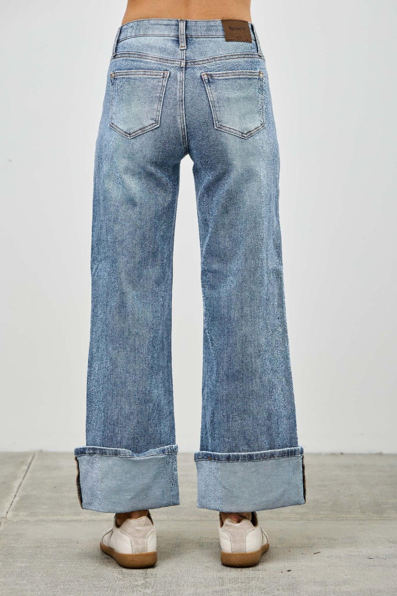 Mid Rise Cuffed Jeans With Stretch | Mixtshop LLC