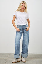 Mid Rise Cuffed Jeans With Stretch | Mixtshop LLC