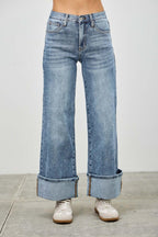 Mid Rise Cuffed Jeans With Stretch | Mixtshop LLC