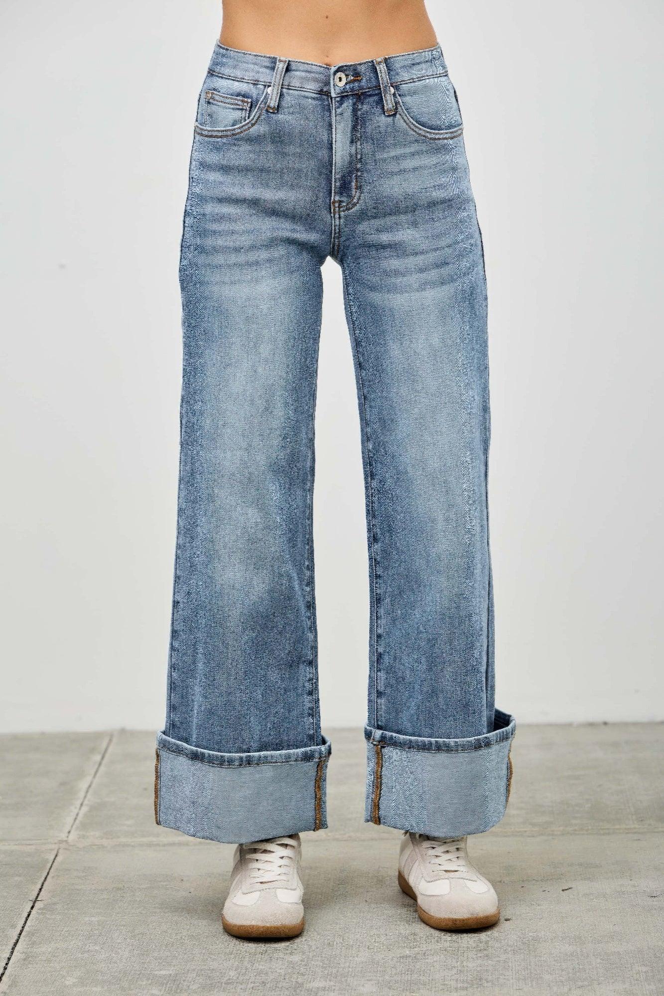 Mid Rise Cuffed Jeans With Stretch | Mixtshop LLC