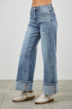 Mid Rise Cuffed Jeans With Stretch | Mixtshop LLC