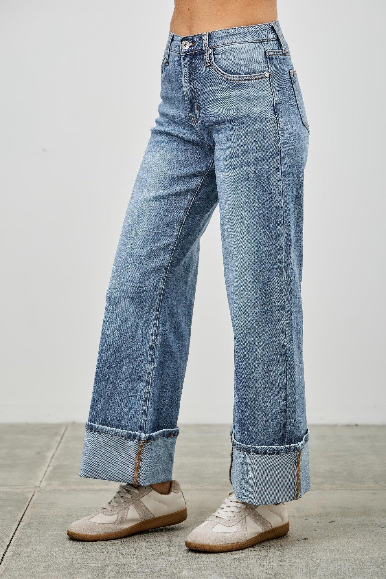 Mid Rise Cuffed Jeans With Stretch | Mixtshop LLC
