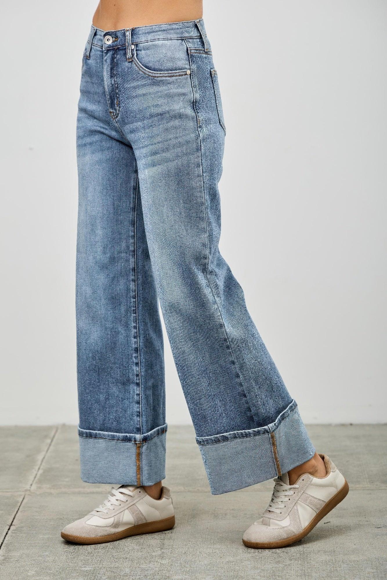Mid Rise Cuffed Jeans With Stretch | Mixtshop LLC