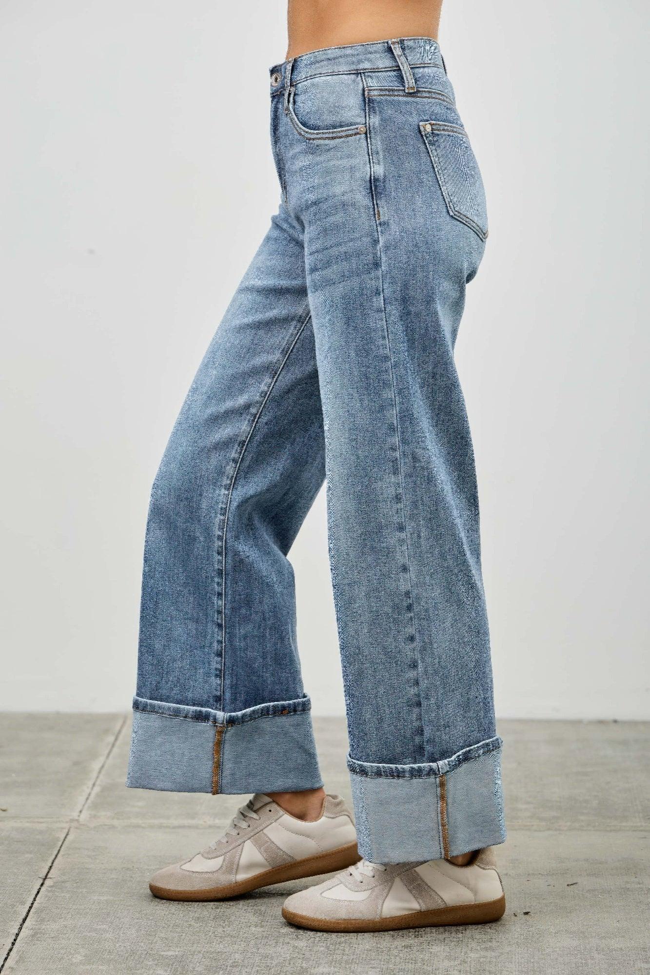Mid Rise Cuffed Jeans With Stretch | Mixtshop LLC