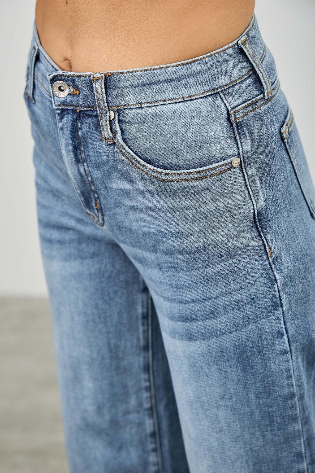 Mid Rise Cuffed Jeans With Stretch | Mixtshop LLC