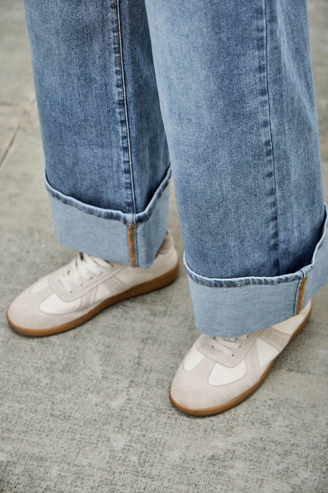 Mid Rise Cuffed Jeans With Stretch | Mixtshop LLC