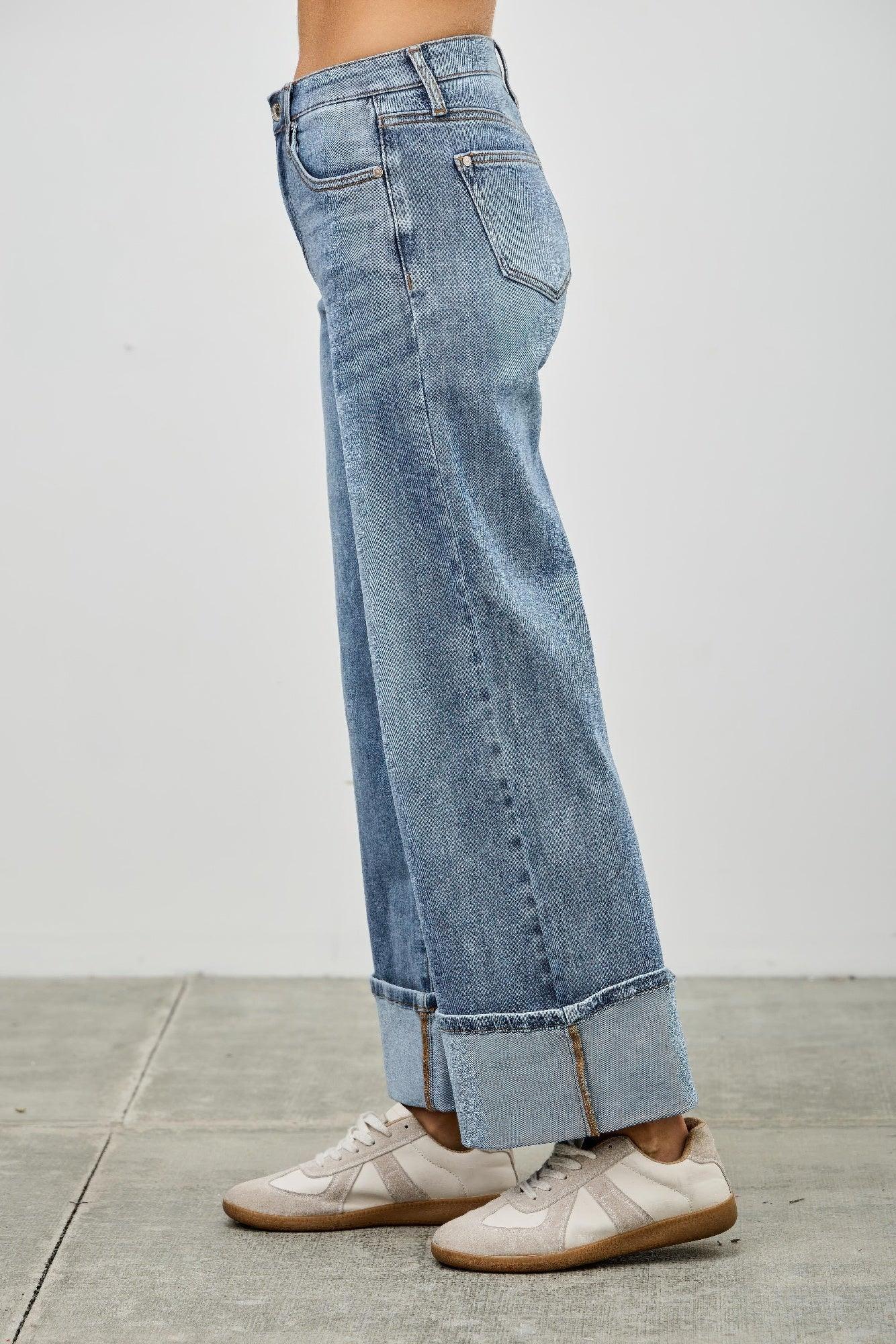 Mid Rise Cuffed Jeans With Stretch | Mixtshop LLC