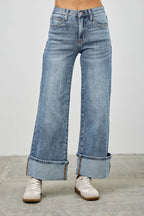 Mid Rise Cuffed Jeans With Stretch | Mixtshop LLC