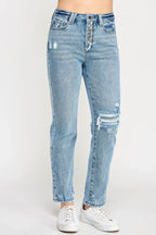 High Rise Button Fly Crop Slim Straight | Mixtshop LLC