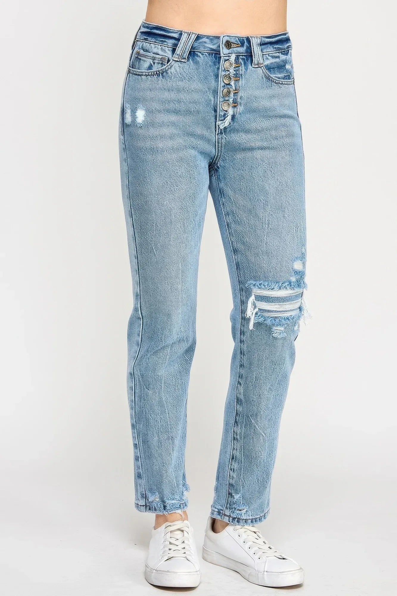 High Rise Button Fly Crop Slim Straight | Mixtshop LLC