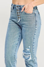 High Rise Button Fly Crop Slim Straight | Mixtshop LLC