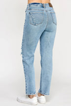 High Rise Button Fly Crop Slim Straight | Mixtshop LLC