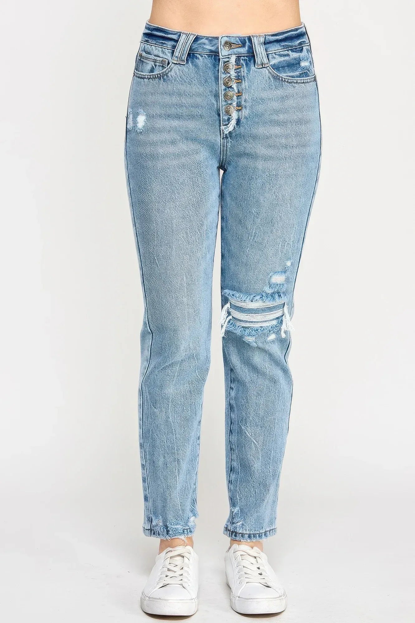 High Rise Button Fly Crop Slim Straight | Mixtshop LLC Main image