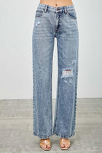 Mid Rise Relaxed Straight With Destroy | Mixtshop LLC