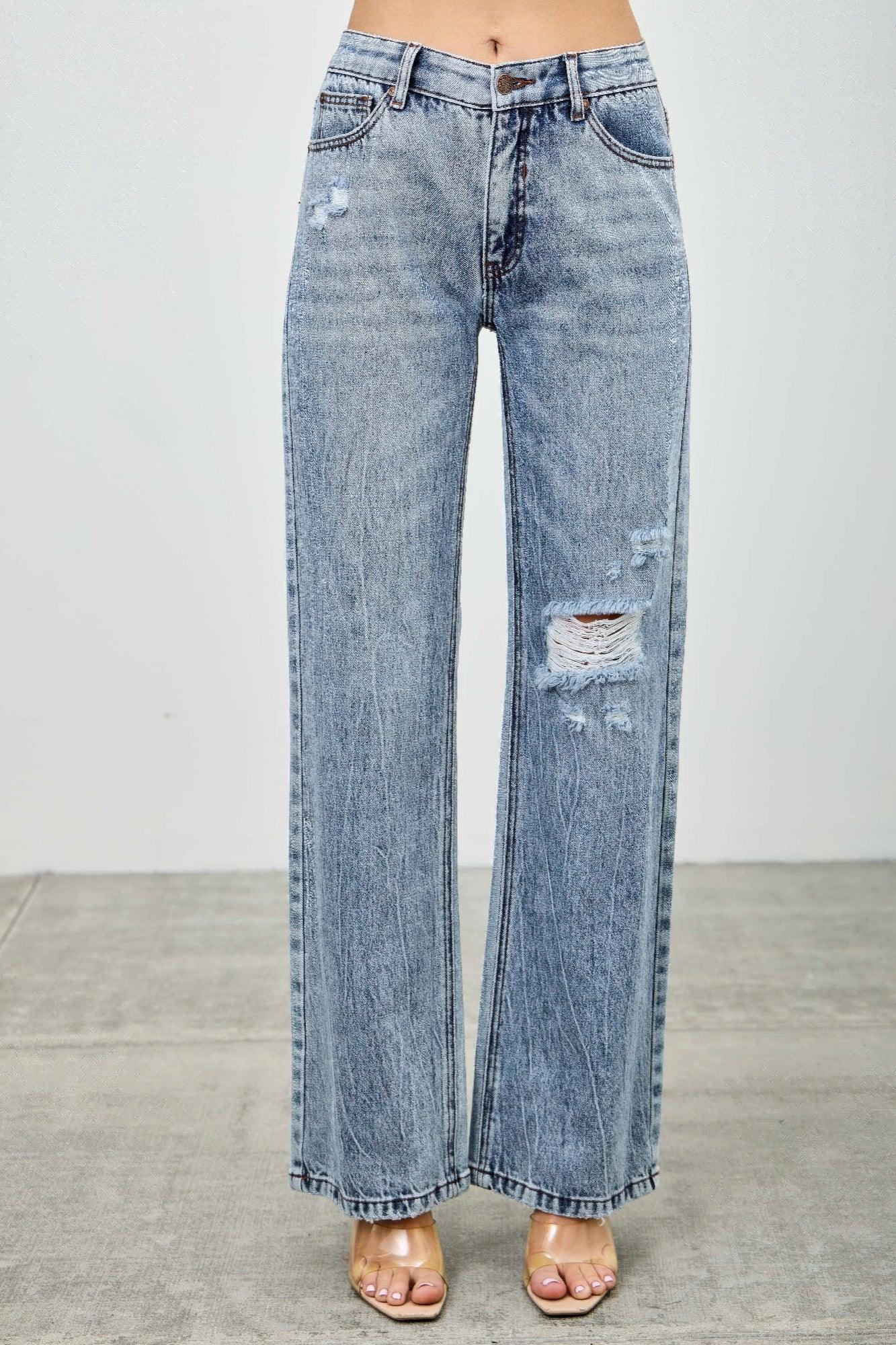 Mid Rise Relaxed Straight With Destroy | Mixtshop LLC