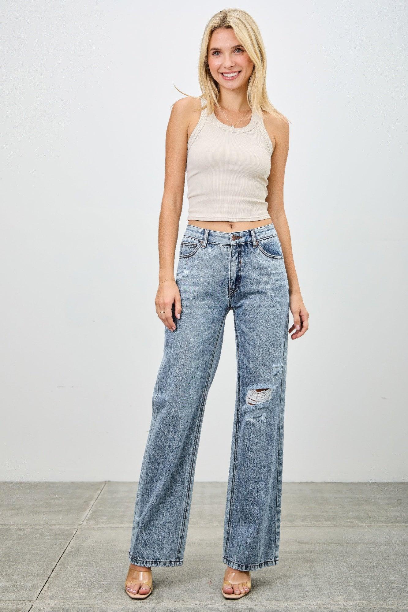 Mid Rise Relaxed Straight With Destroy | Mixtshop LLC