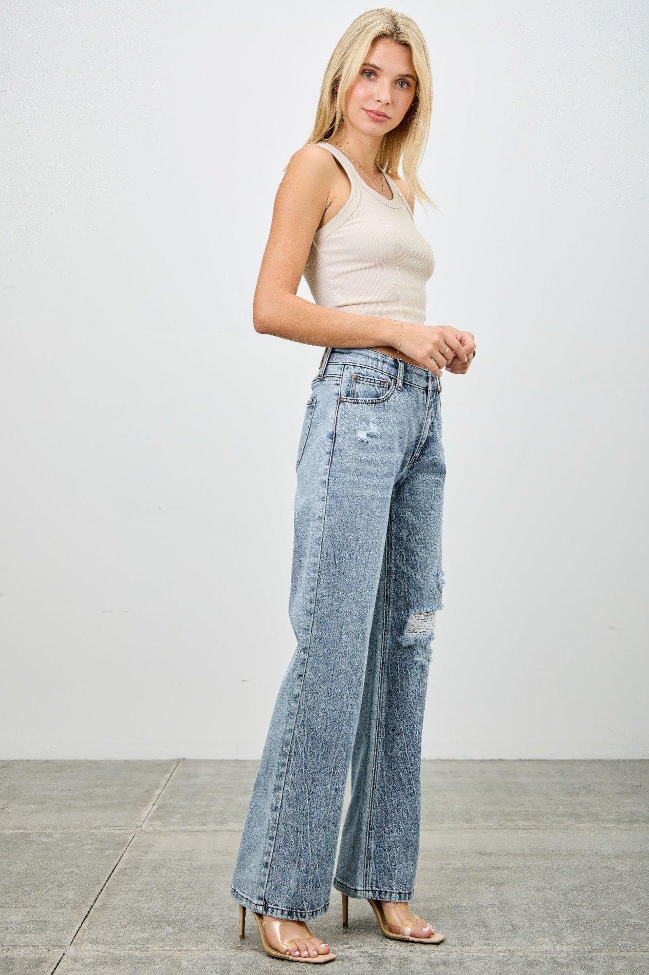 Mid Rise Relaxed Straight With Destroy | Mixtshop LLC