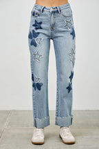 High Rise Star & Heart Patched Dad Jean W/stretch | Mixtshop LLC