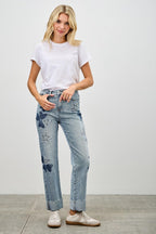 High Rise Star & Heart Patched Dad Jean W/stretch | Mixtshop LLC