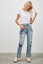 High Rise Star & Heart Patched Dad Jean W/stretch | Mixtshop LLC