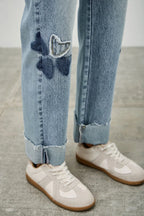 High Rise Star & Heart Patched Dad Jean W/stretch | Mixtshop LLC