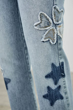 High Rise Star & Heart Patched Dad Jean W/stretch | Mixtshop LLC