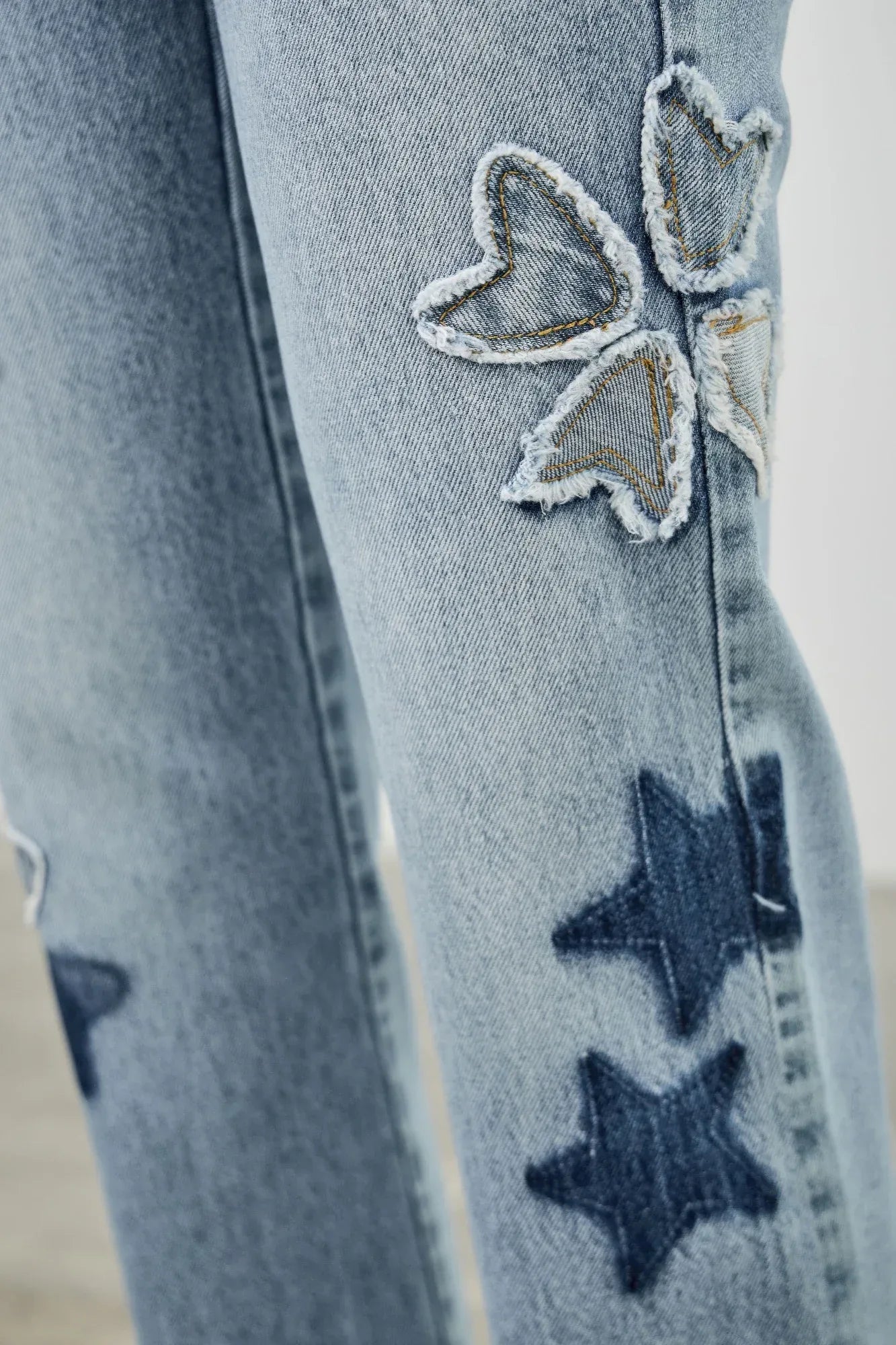 High Rise Star & Heart Patched Dad Jean W/stretch | Mixtshop LLC