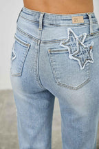 High Rise Star & Heart Patched Dad Jean W/stretch | Mixtshop LLC