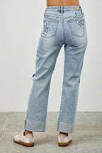 High Rise Star & Heart Patched Dad Jean W/stretch | Mixtshop LLC