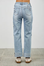 High Rise Star & Heart Patched Dad Jean W/stretch | Mixtshop LLC