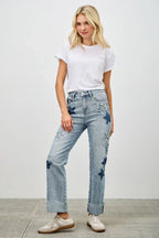High Rise Star & Heart Patched Dad Jean W/stretch | Mixtshop LLC