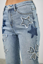 High Rise Star & Heart Patched Dad Jean W/stretch | Mixtshop LLC