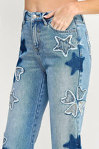 High Rise Star & Heart Patched Dad Jean W/stretch | Mixtshop LLC