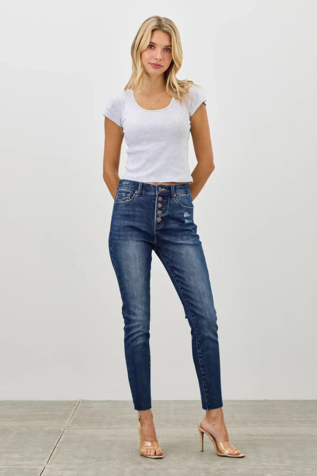 High Rise Ankle Skinny With Button Fly | Mixtshop LLC