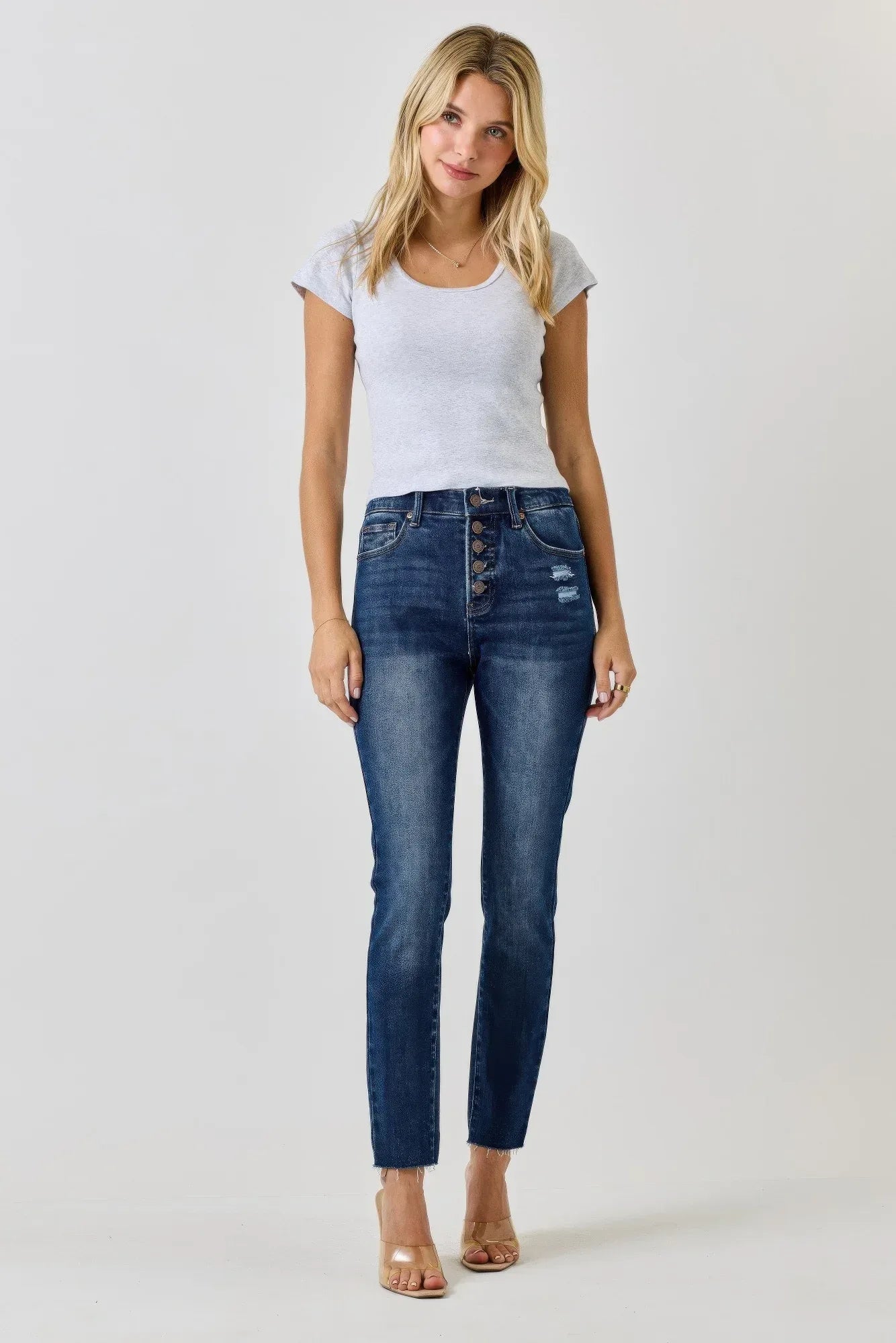 High Rise Ankle Skinny With Button Fly | Mixtshop LLC