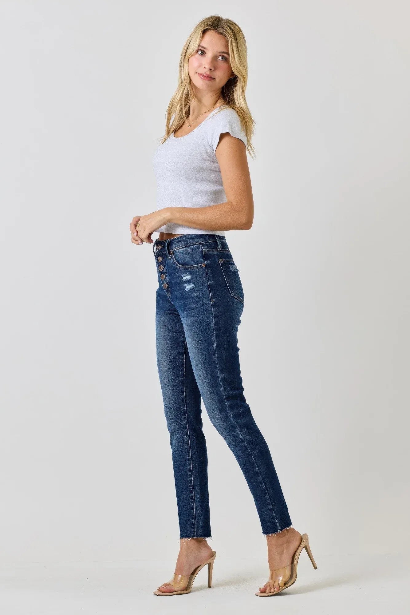 High Rise Ankle Skinny With Button Fly | Mixtshop LLC