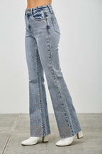 High Rise Kick Flare With Rhinestone | Mixtshop LLC