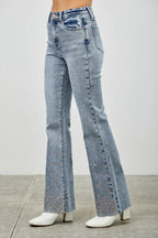 High Rise Kick Flare With Rhinestone | Mixtshop LLC