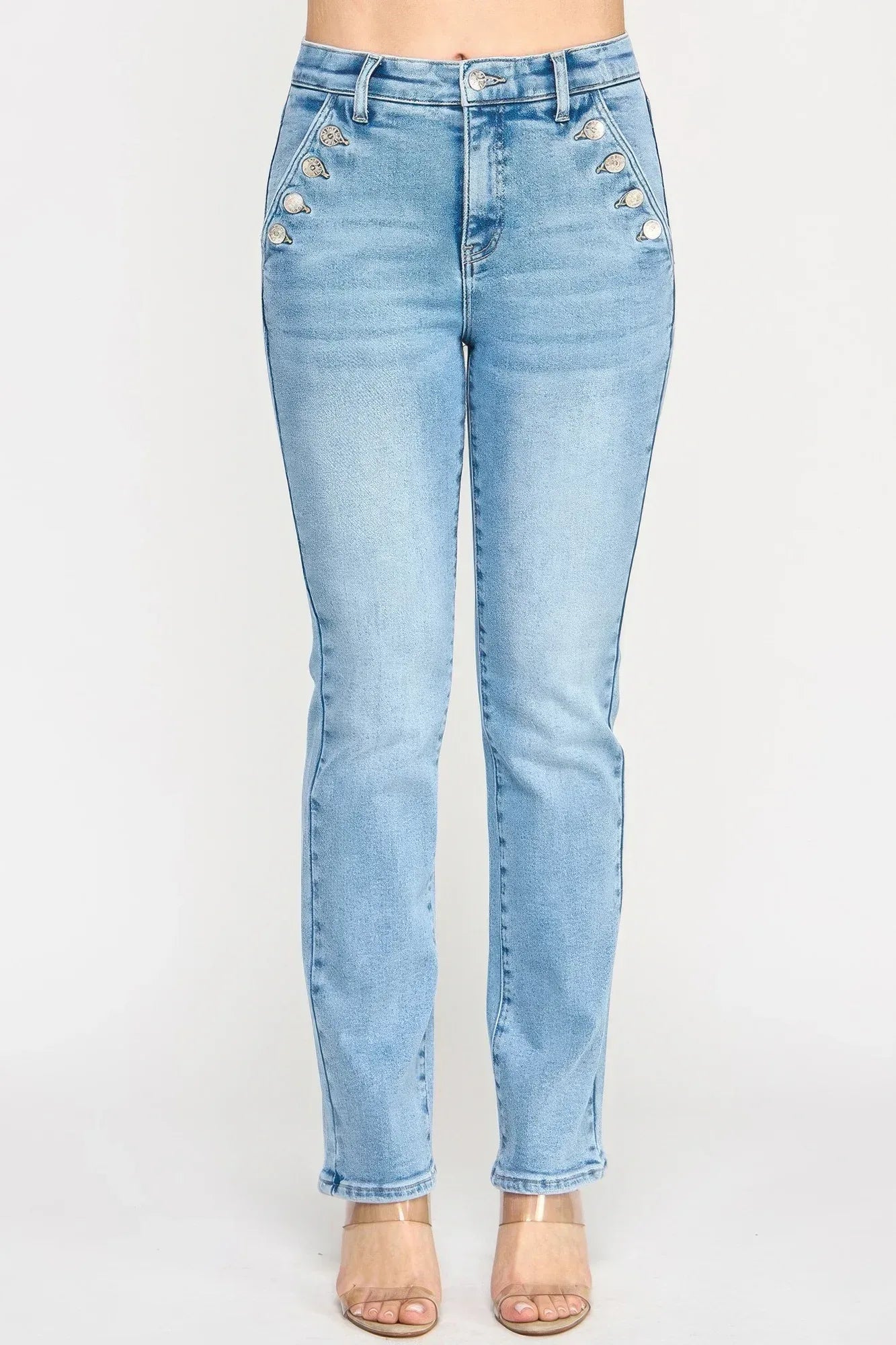 High Rise Straight With Button Pocket | Mixtshop LLC