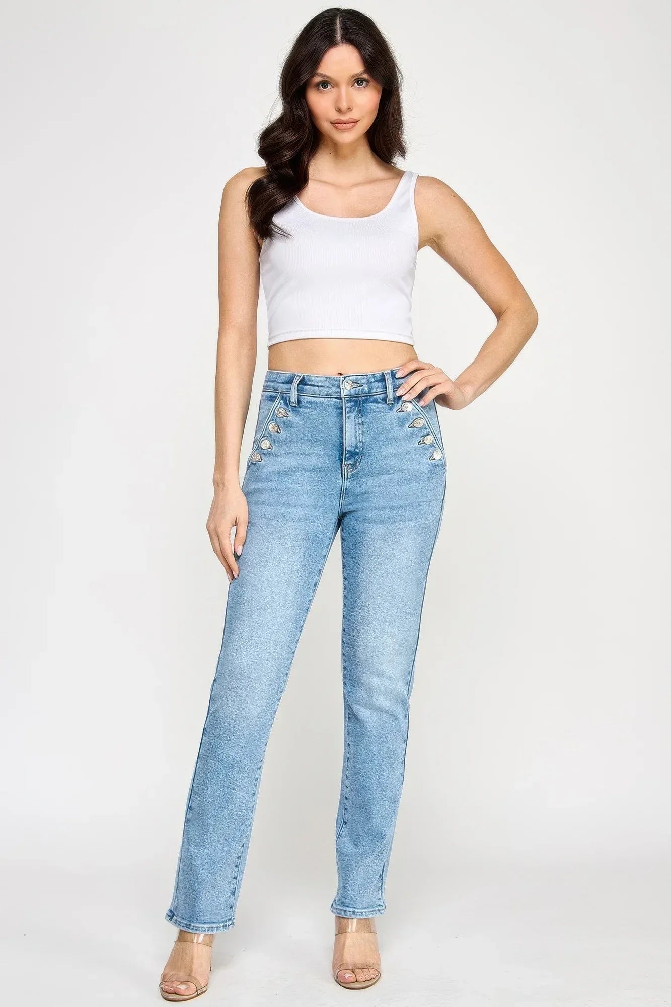 High Rise Straight With Button Pocket | Mixtshop LLC