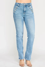 High Rise Straight With Button Pocket | Mixtshop LLC